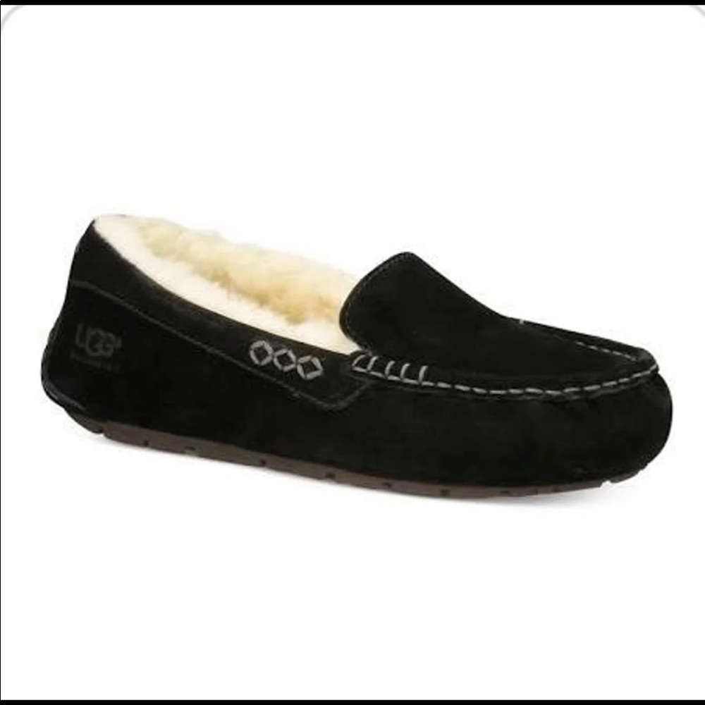 UGG Black Suede Shearling-Lined Moccasin Slippers